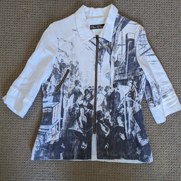 Beautiful linen white jacket with a grey print and a zipper - Picture 6 of 10